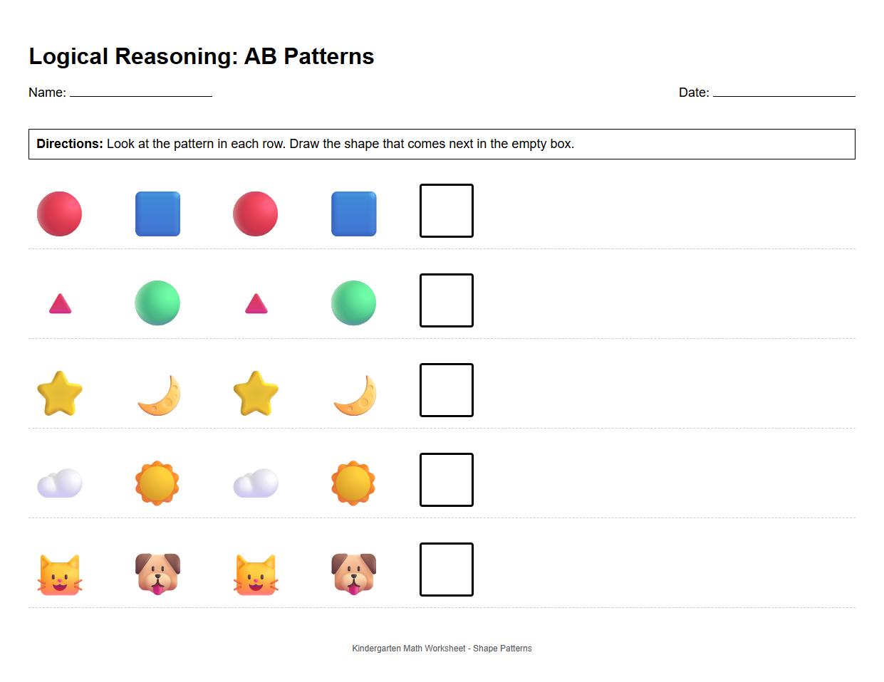 Logical Reasoning AB Shape Pattern Worksheet