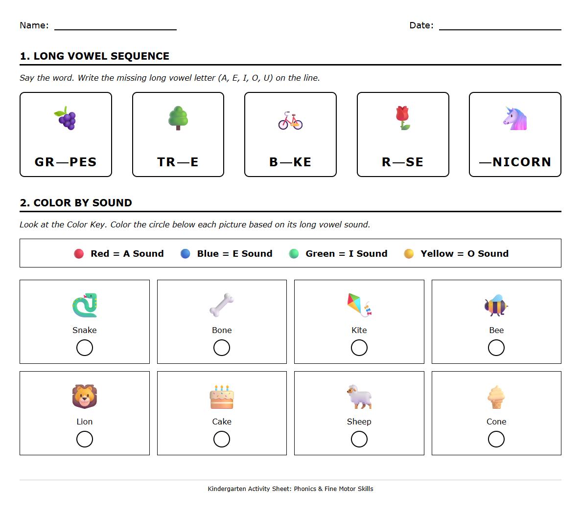 Long Vowel Sequencing with Color Recognition Activity