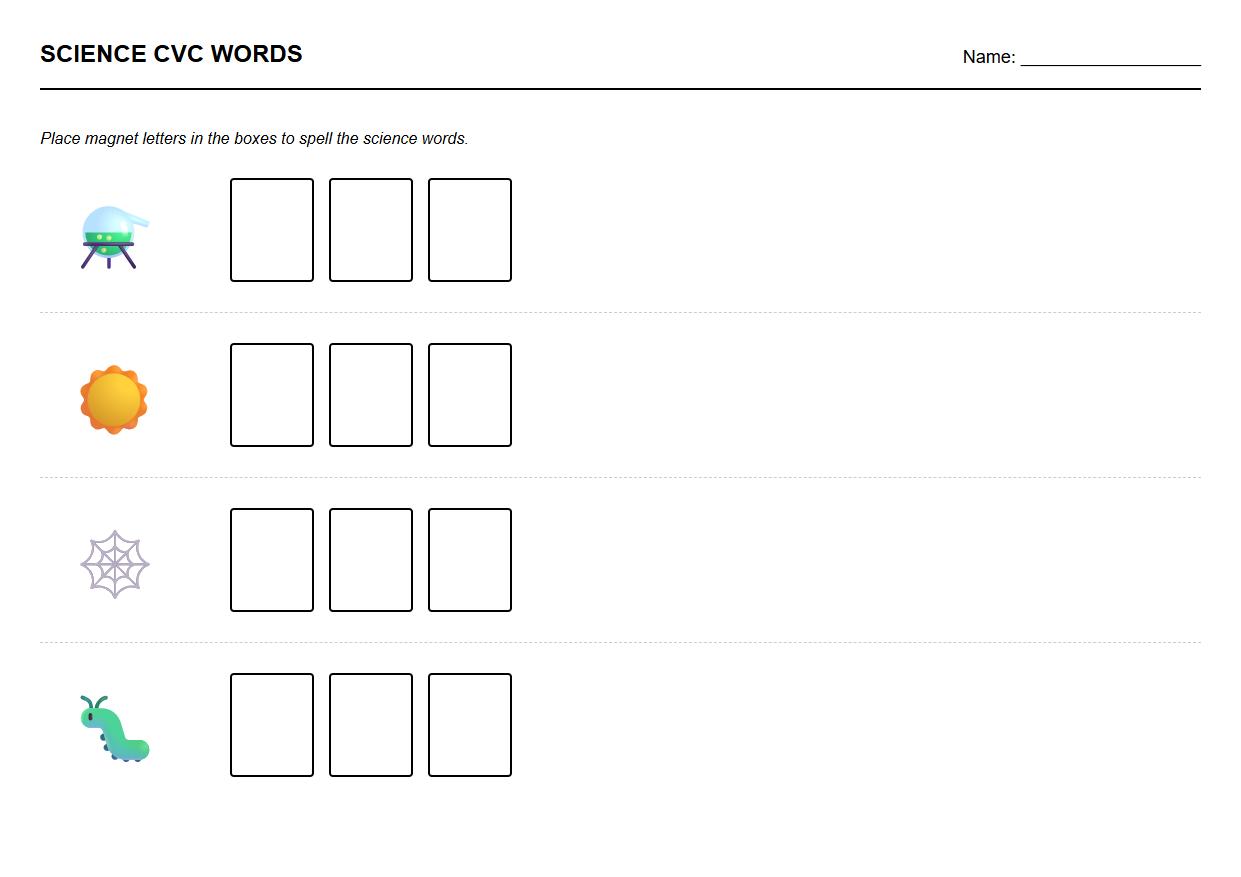 Magnet Letter CVC Word Building Sheet