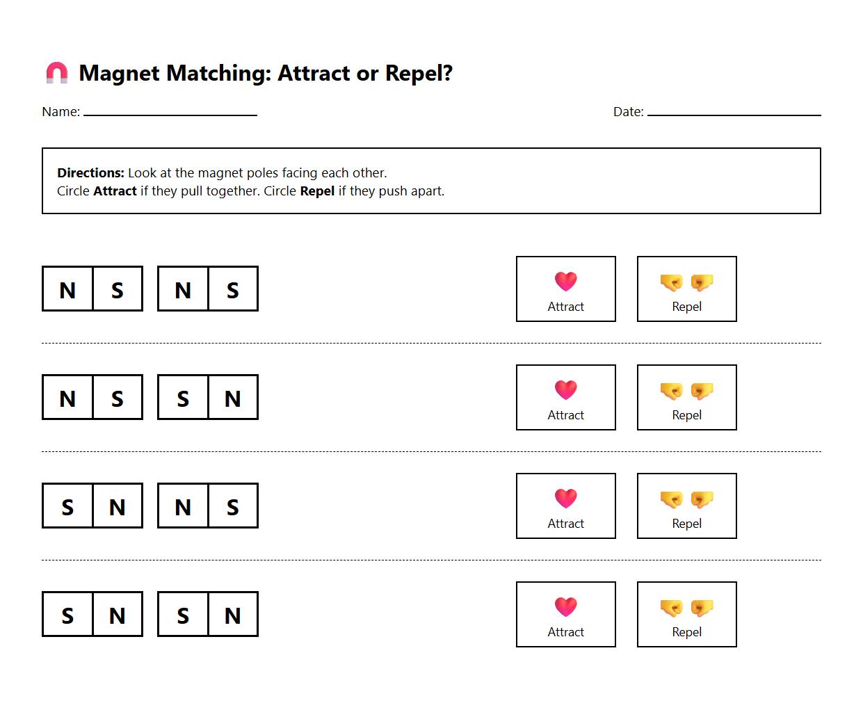 Magnet Poles Matching Activity