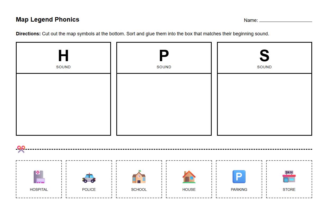 Map Legend Phonics Sorting Exercise