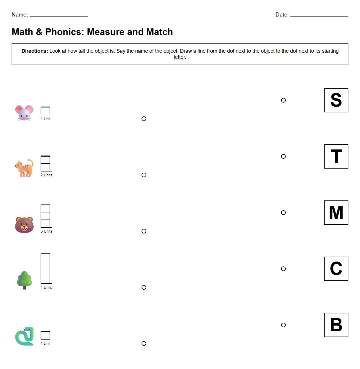 Match the Phonics Sound to Measured Object Height