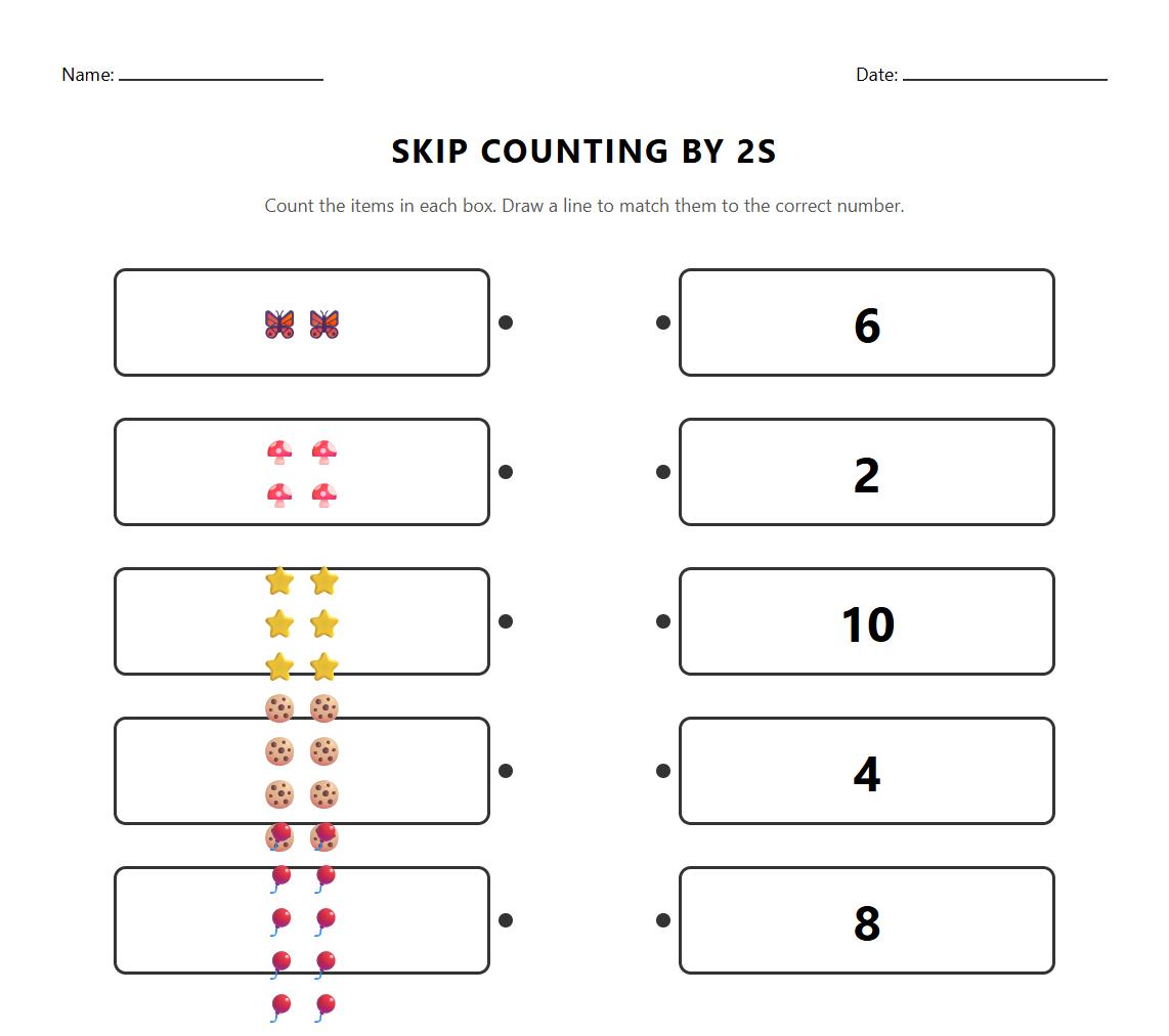 Matching Numbers in Skip Counting by 2s Task