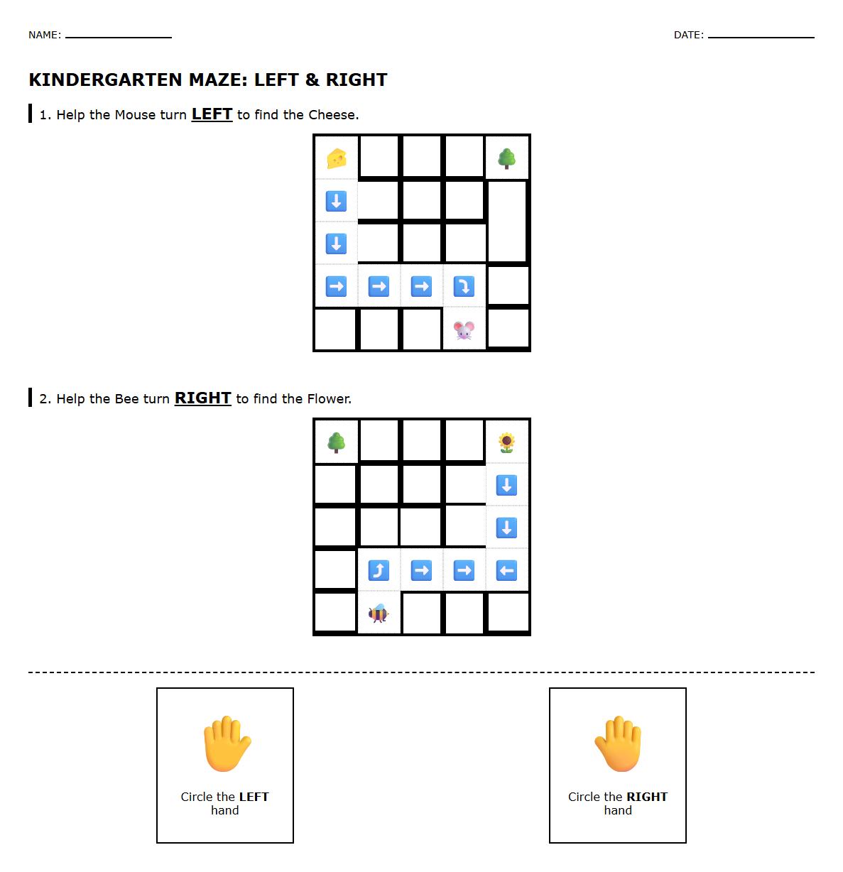 Maze Worksheets Focusing on Left and Right Orientation