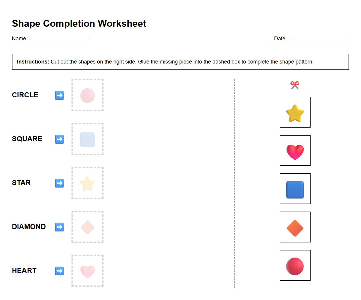 Missing Pieces Shape Completion Worksheet