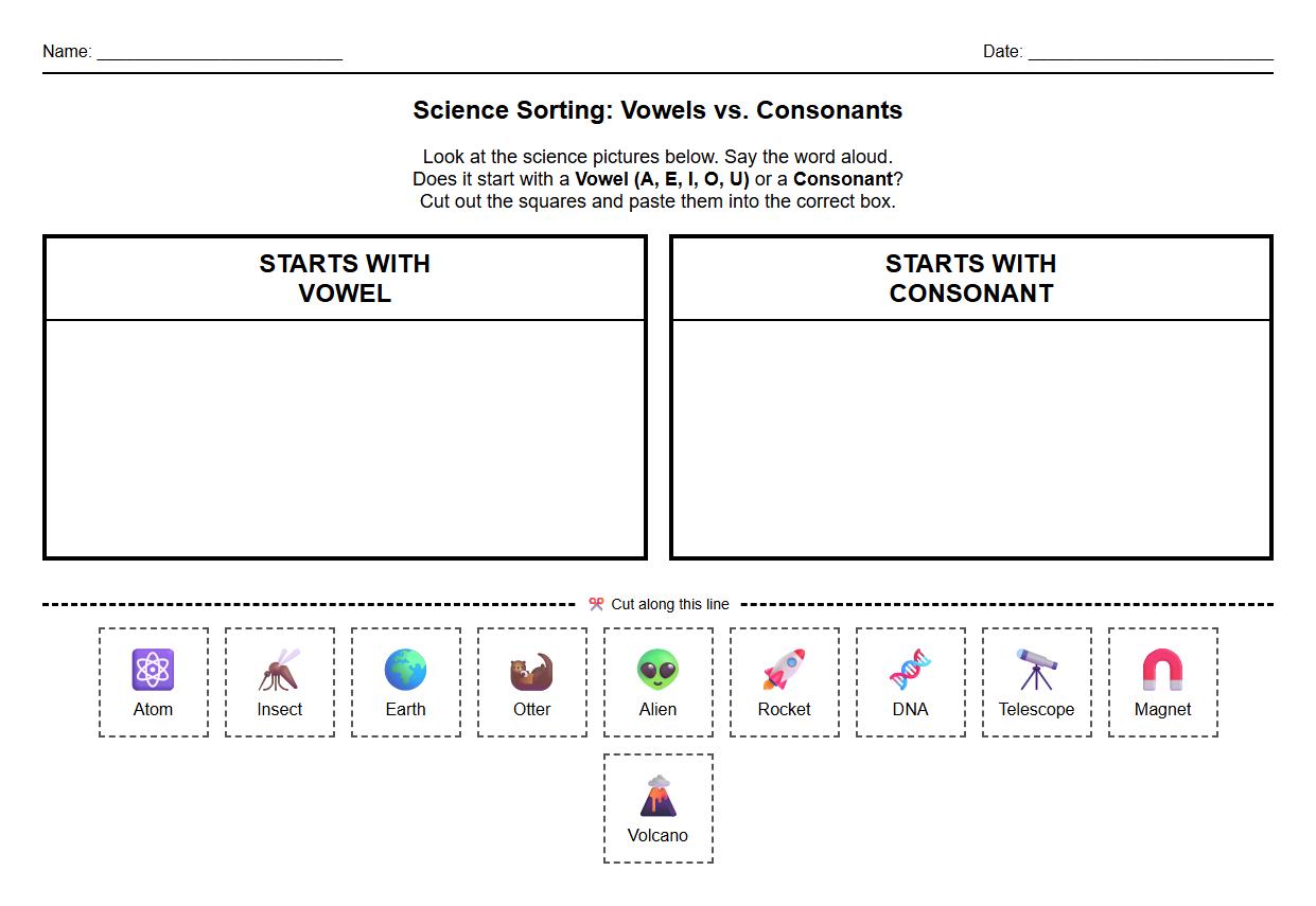 Multi Sensory Vowel and Consonant Sorting Activity
