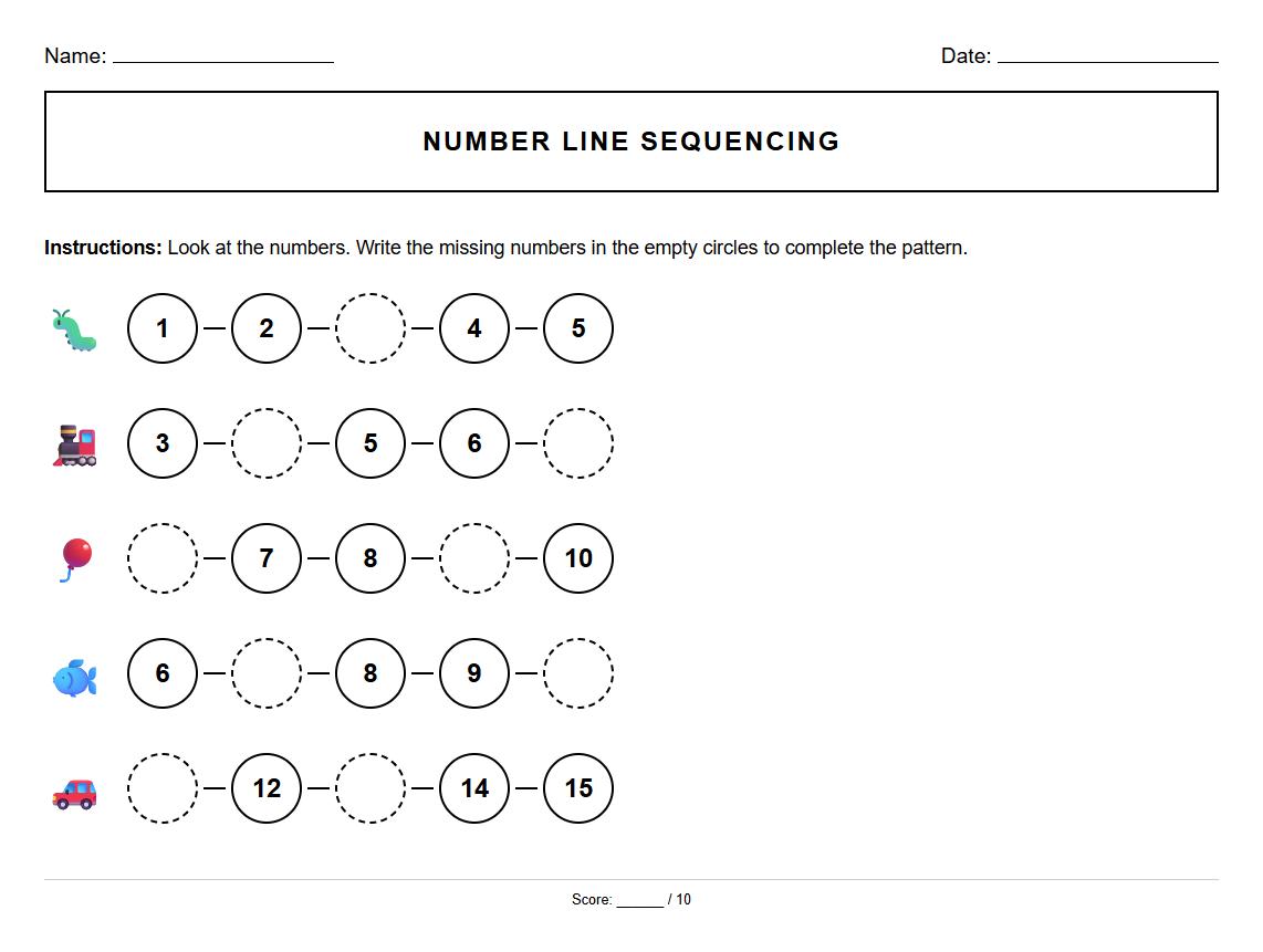 Number Line Sequencing Worksheet