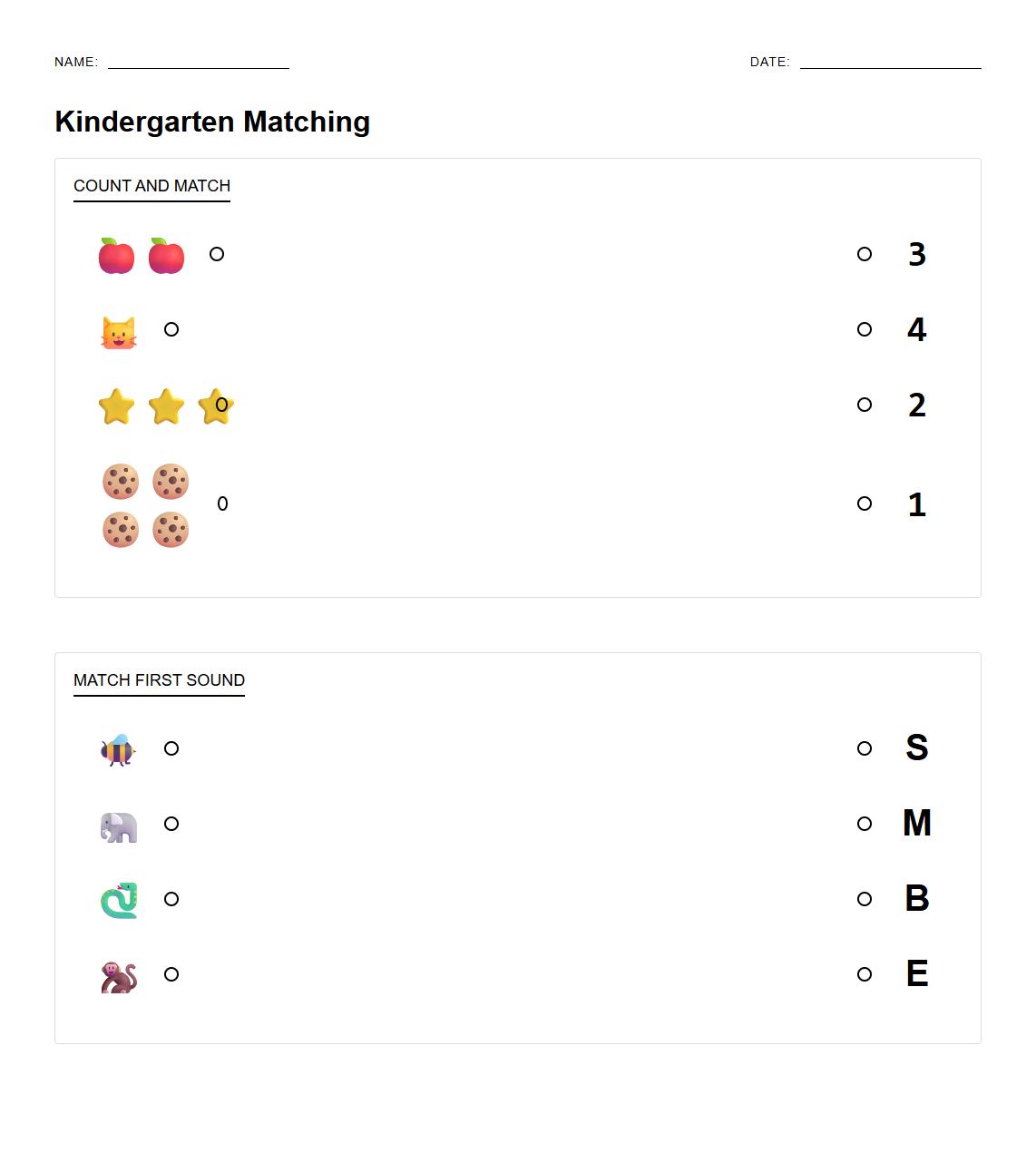 Number and phonics letter matching exercises