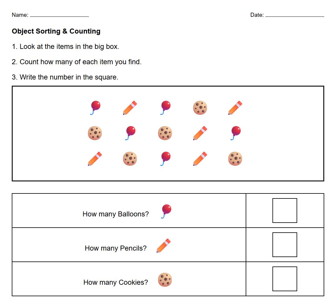 Object Sorting and Counting Grid with Visual Cues