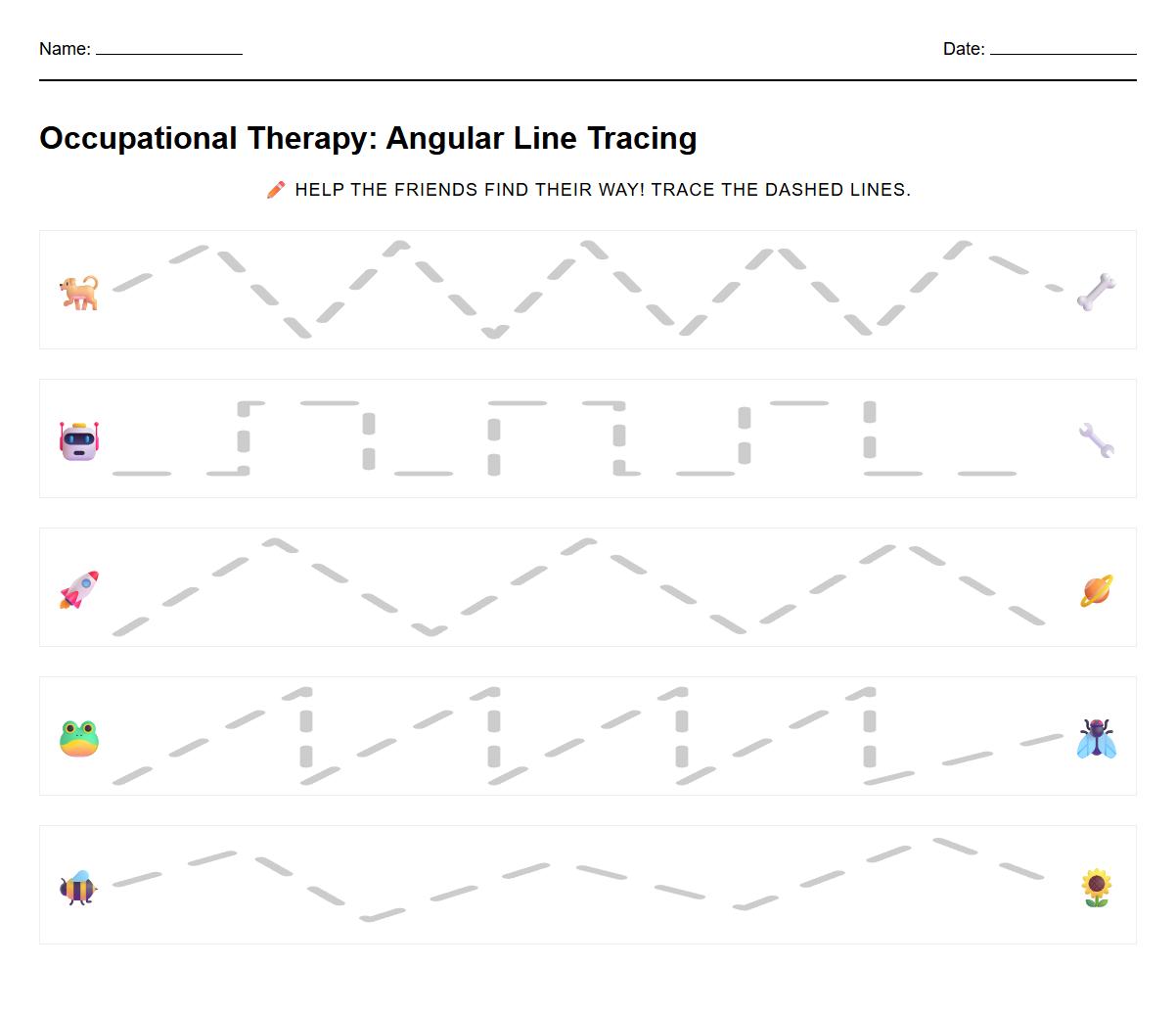 Occupational Therapy Worksheet: Angular Line Tracing for Graphomotor Skills