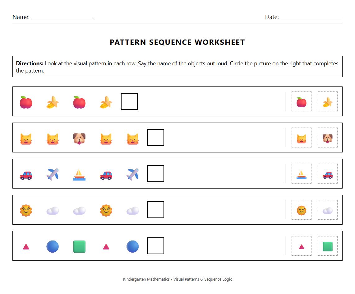 Phoneme Matching Visual Pattern Worksheet in ABC Sequence