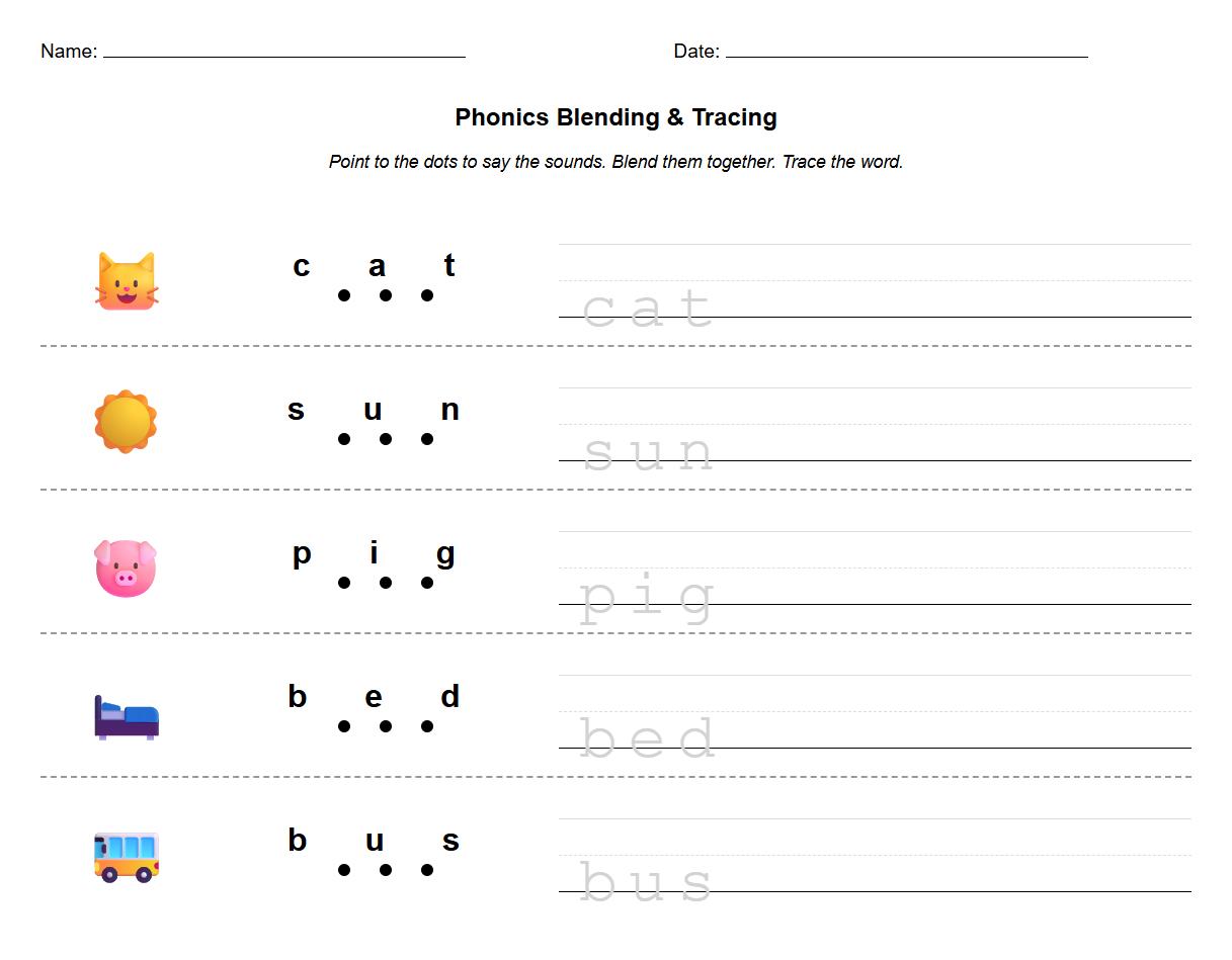 Phonics Blending Tracing Practice for Early Readers