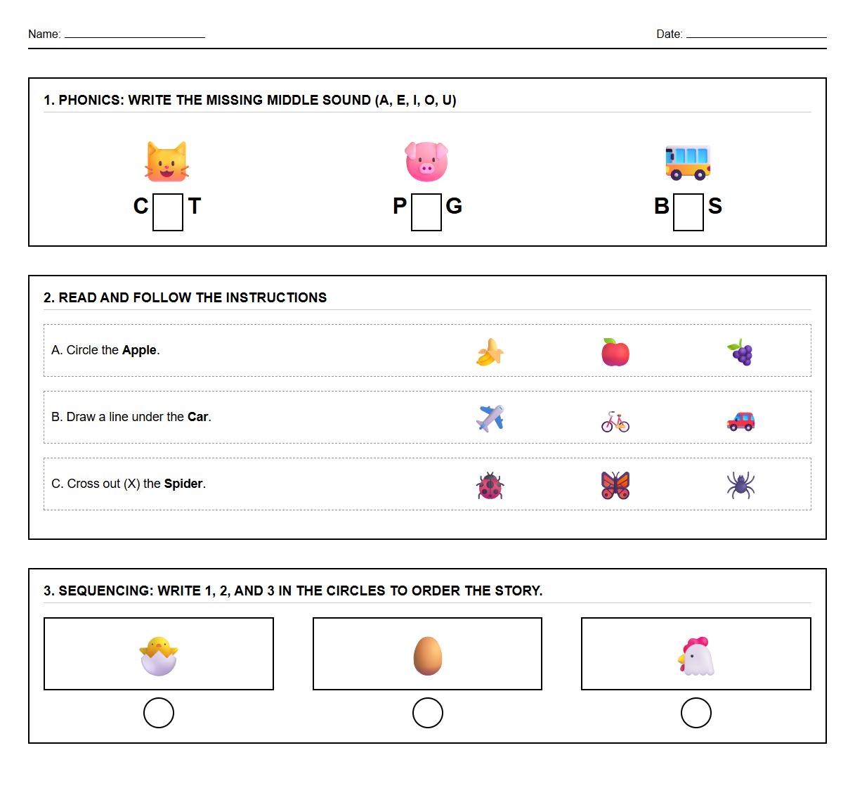 Phonics Sequencing Following Written Instructions Worksheet