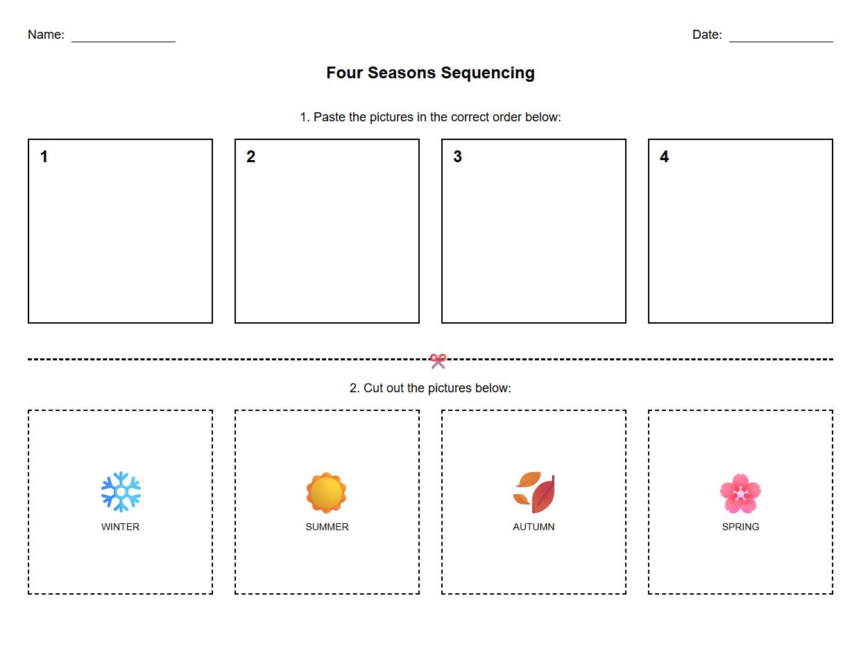 Picture Sequencing Worksheet for Four Seasons Transition