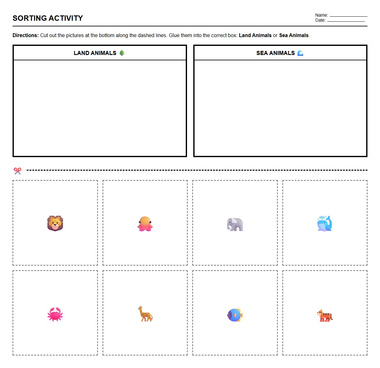 Picture Sorting Task with Cutout Borders