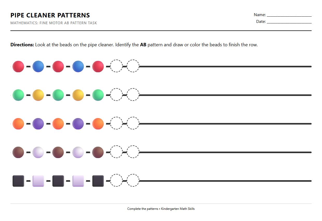 Pipe Cleaner AB Pattern Threading Task for Fine Motor Math
