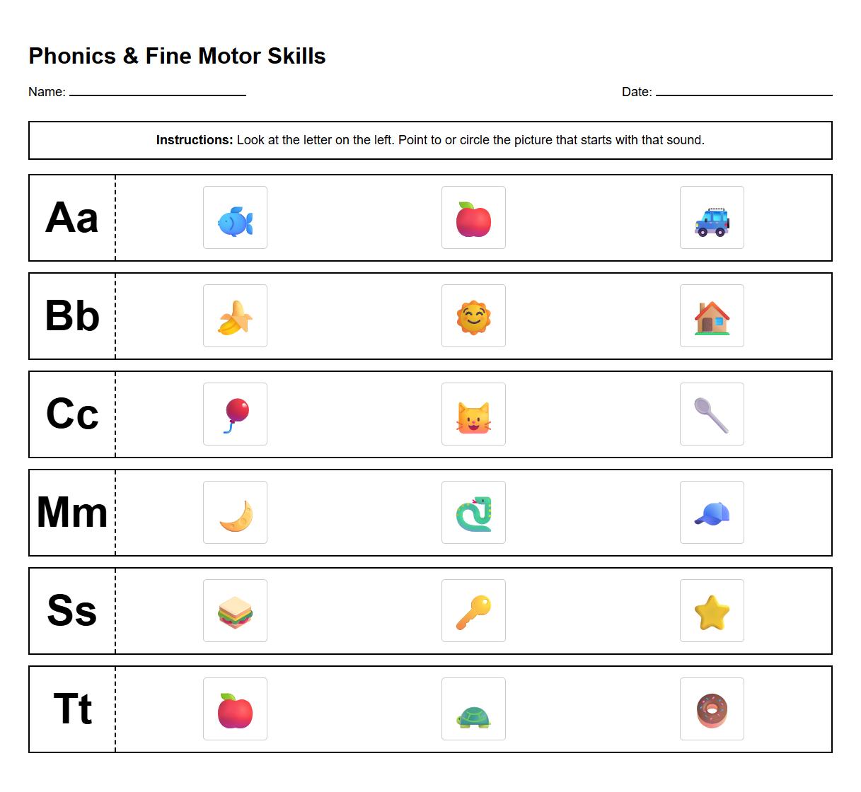Point and Respond to Visual Phonics Prompts Activity