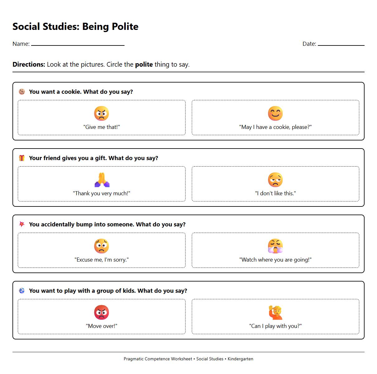 Polite Requests and Responses Worksheet for Pragmatic Competence