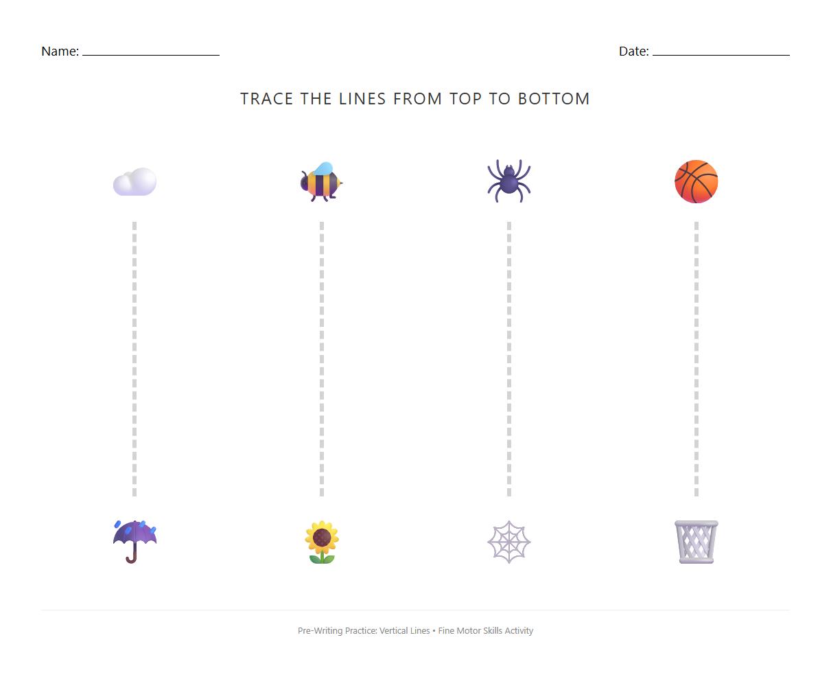 Pre Writing Vertical Line Practice Worksheet for Kindergarten