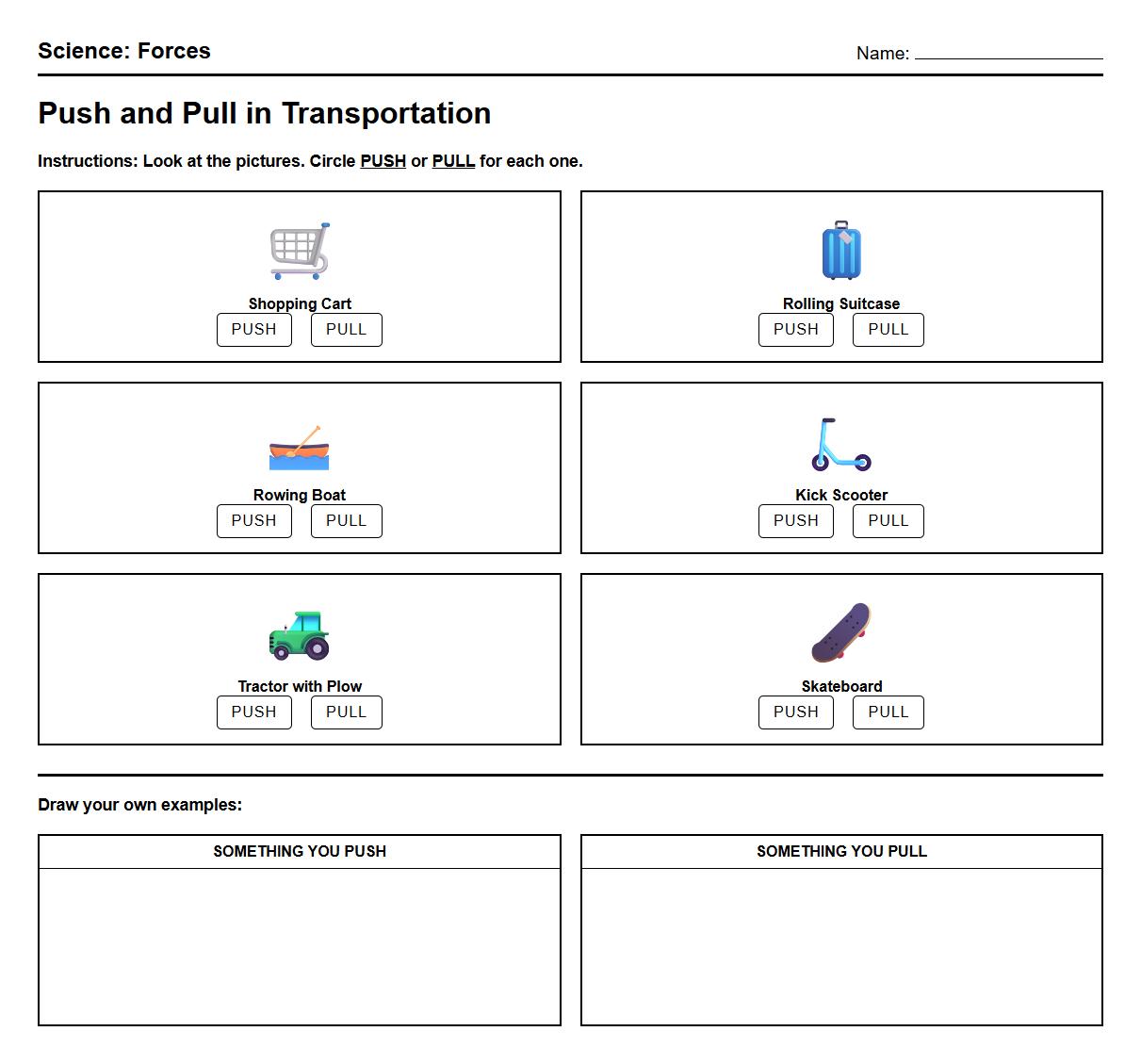 Push and Pull in Transportation Worksheet