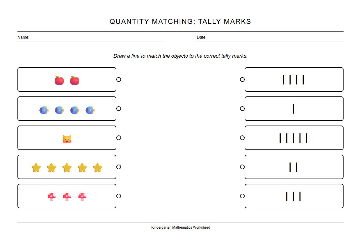 Quantity Matching with Tally Marks Worksheet