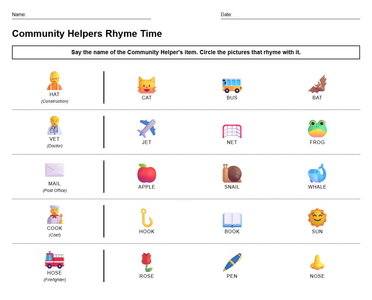 Rhyming Words Identification with Community Helpers Theme