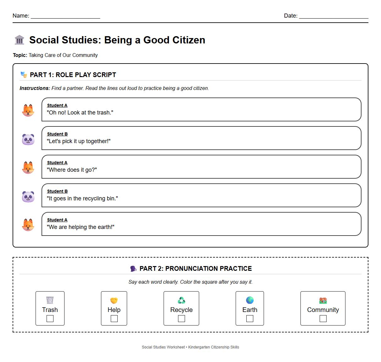 Role Playing script for practicing Citizenship dialogue and Pronunciation skills