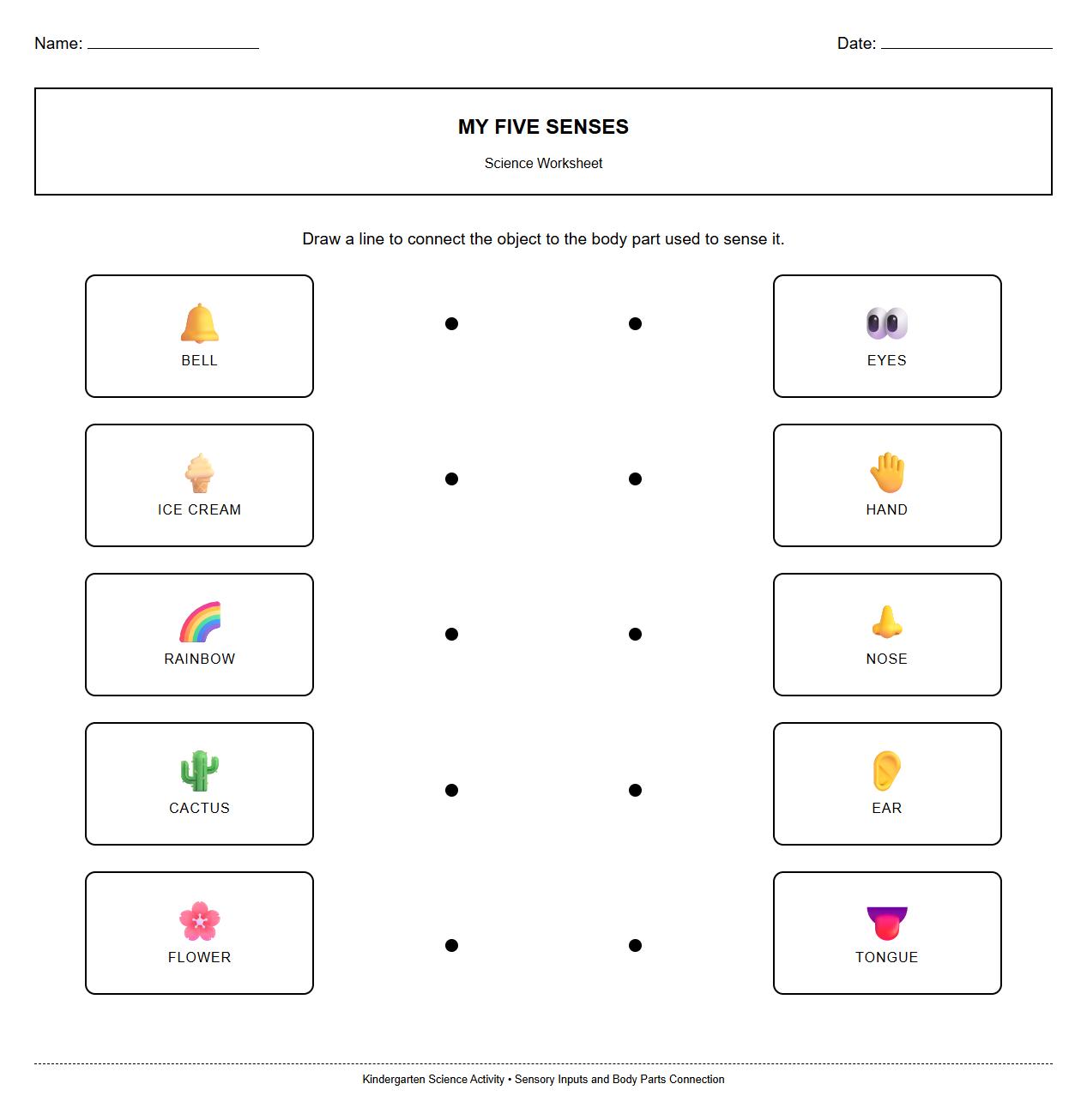 Sensory Inputs and Body Parts Connection Worksheet