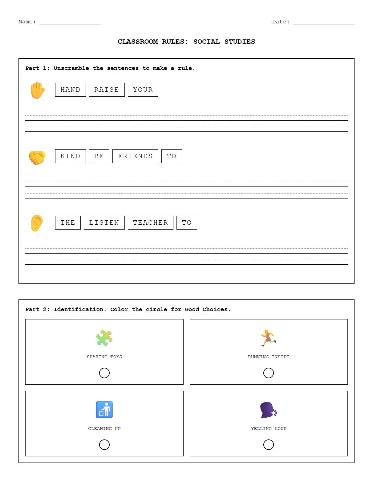 Sentence Scramble Guided Reading Classroom Rules Identification Activity