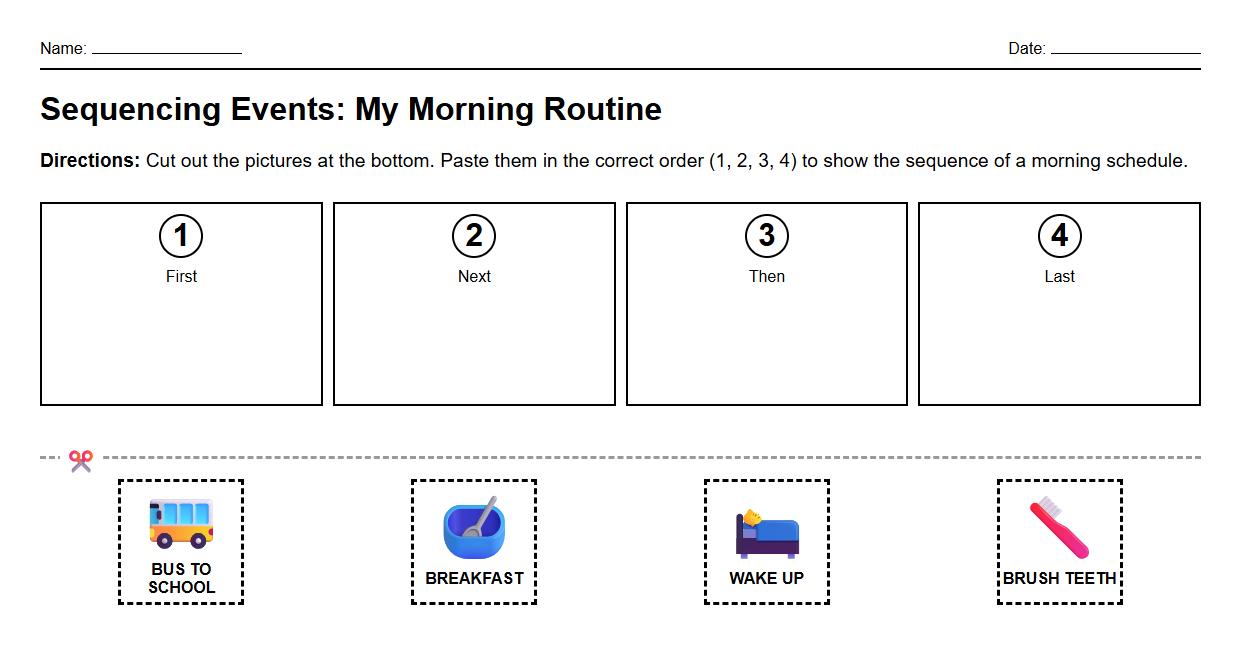 Sequencing Events by Time Using Visual Schedules Worksheet