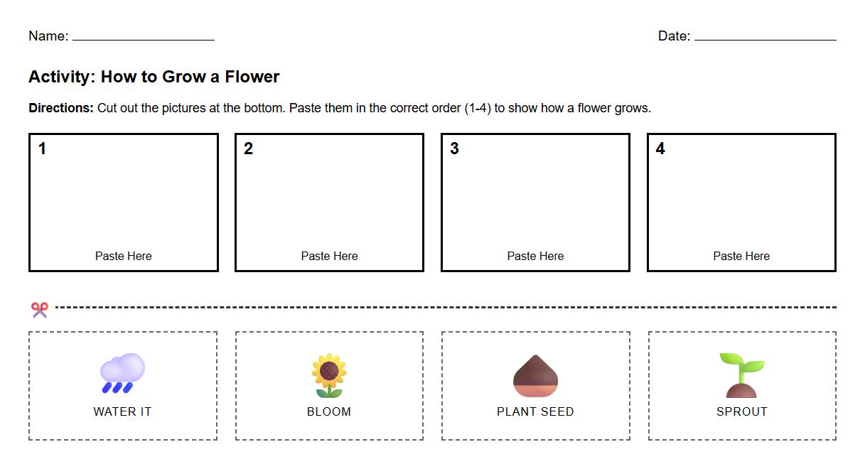 Sequencing steps matching worksheet using visual instructions