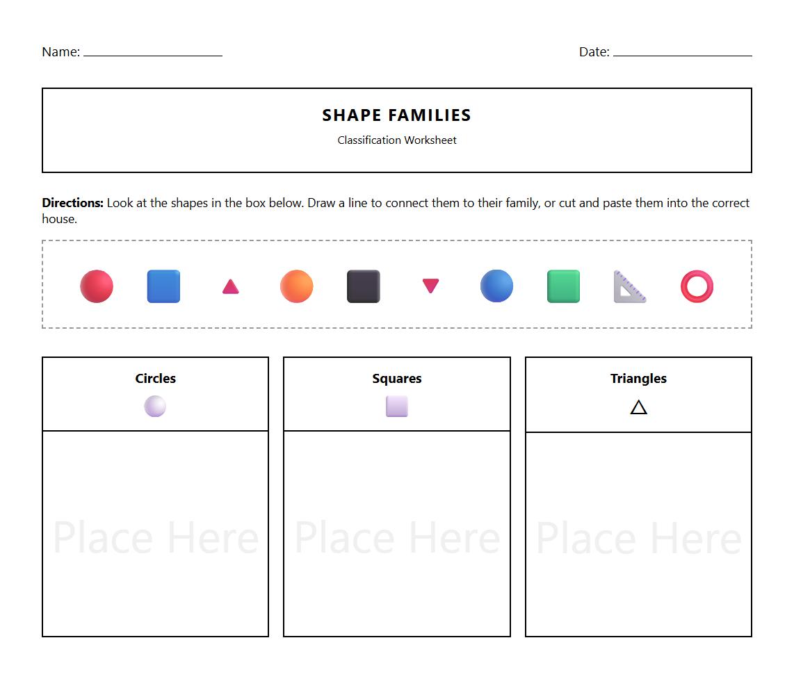 Shape Families Classification Worksheet
