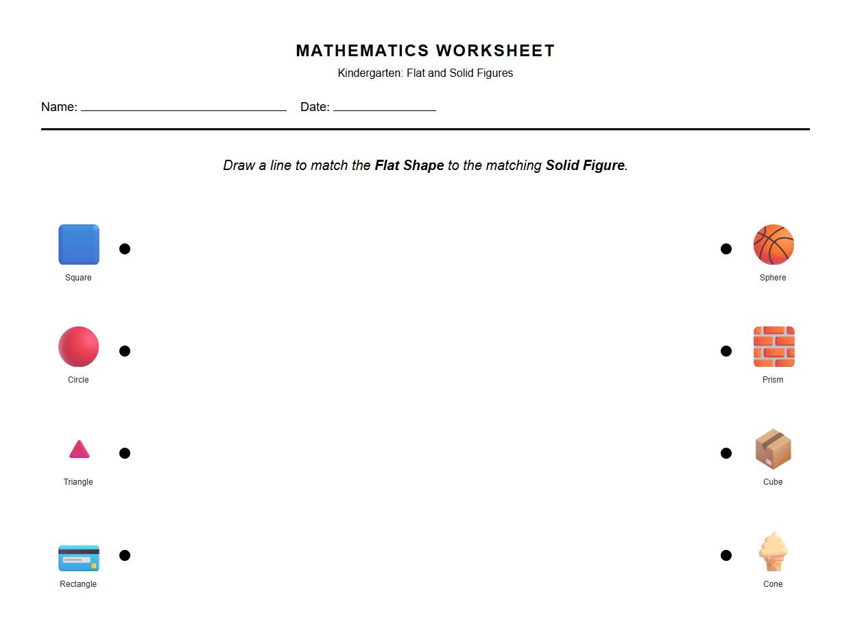 Shape Matching Worksheet for Flat and Solid Figures