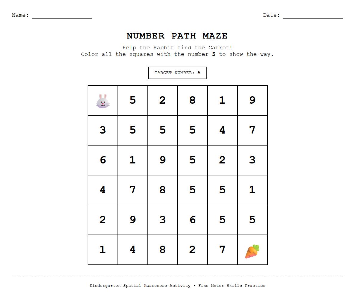 Spatial Awareness Color by Number Maze Activity