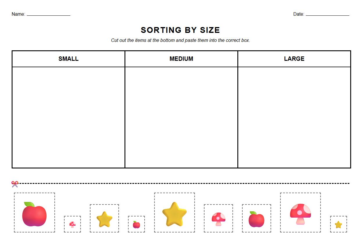 Spatial Awareness Sorting by Size Worksheet