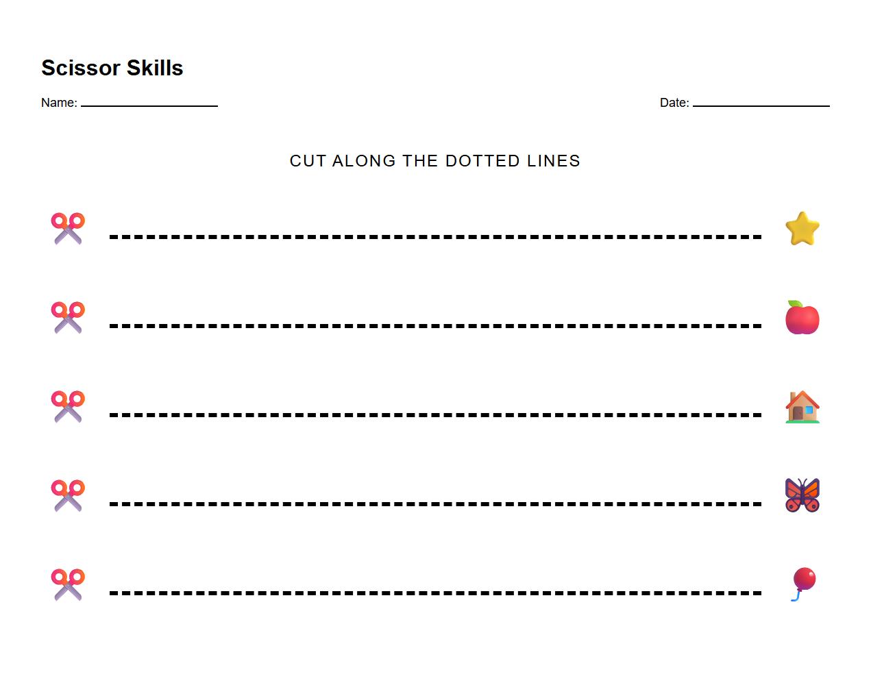 Straight Line Scissor Cutting Skills Worksheet