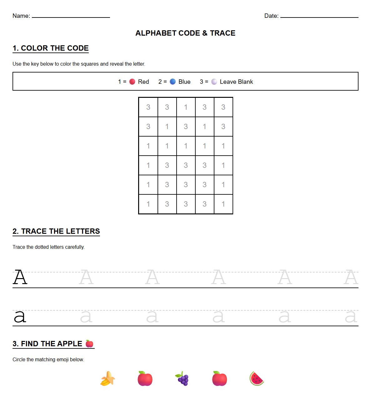 Tracing and Coloring Alphabet Code by Number Worksheets