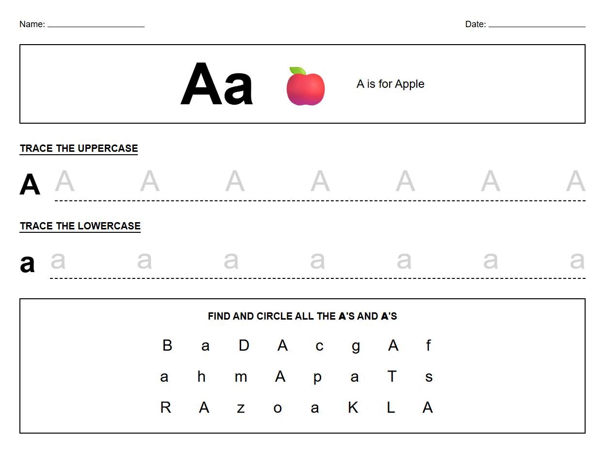 Uppercase and lowercase phonics tracing worksheet for letter recognition