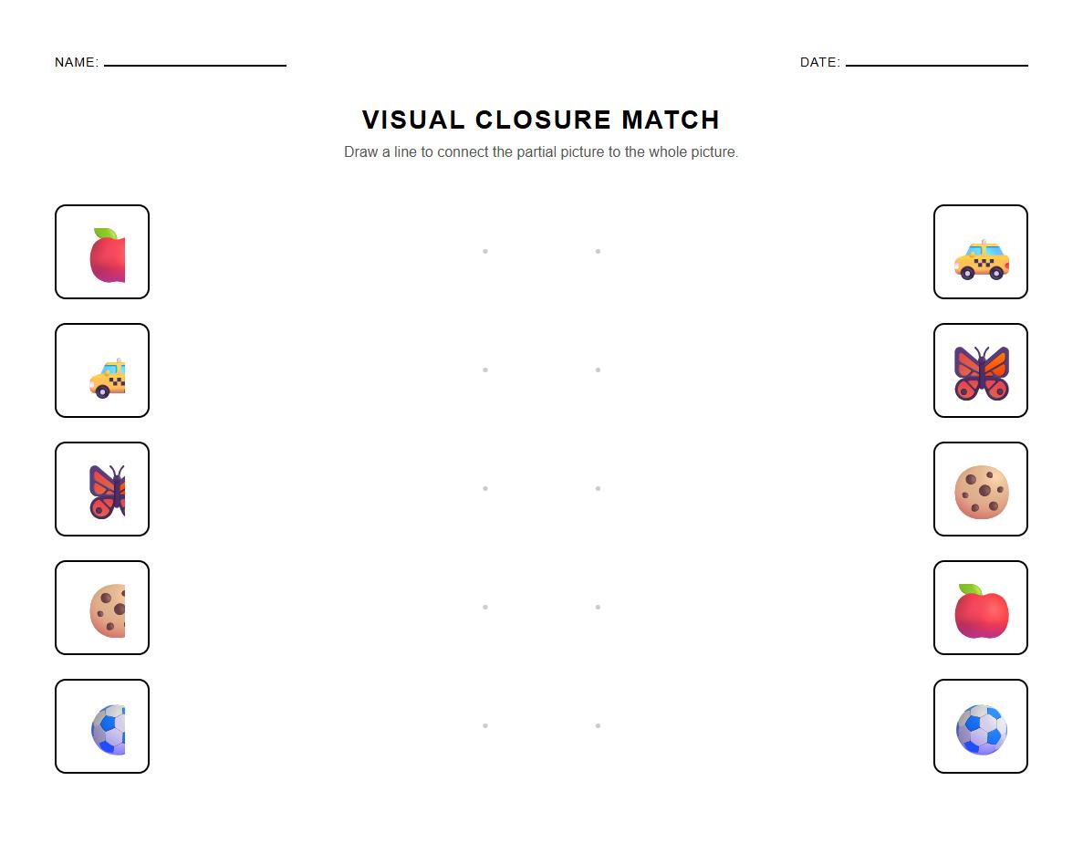 Visual Closure Activities with Colored Objects Worksheet