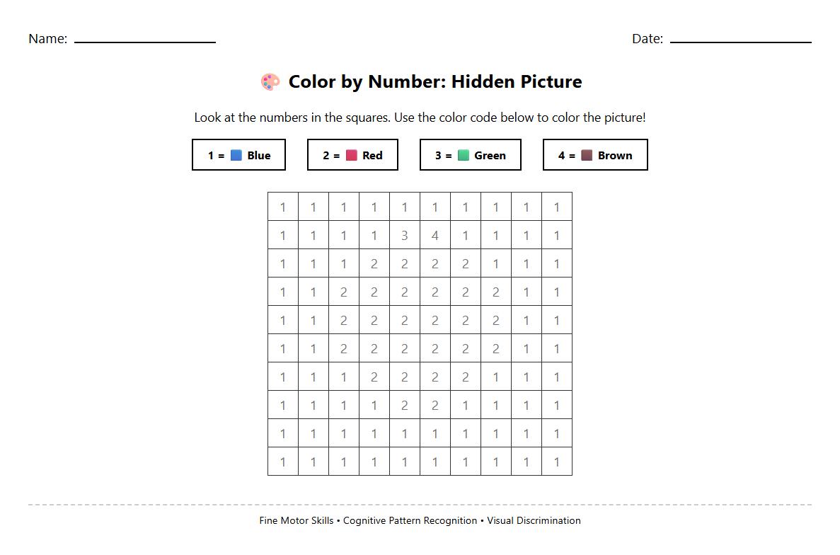 Visual Discrimination Patterns Color by Number Task