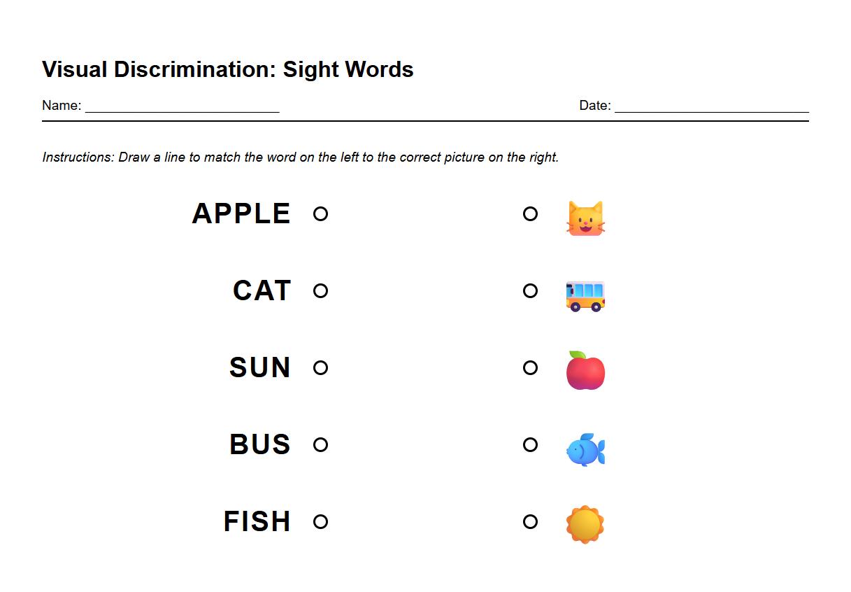 Visual Discrimination Sight Words Matching Worksheet