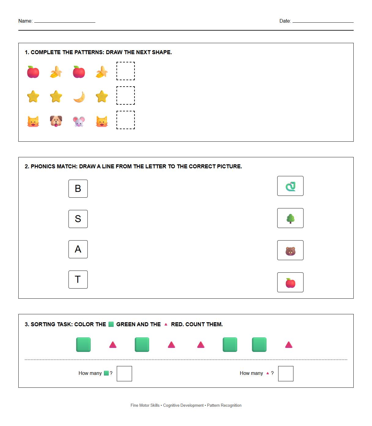 Visual Pattern Recognition with Phonics and Color Sorting Task