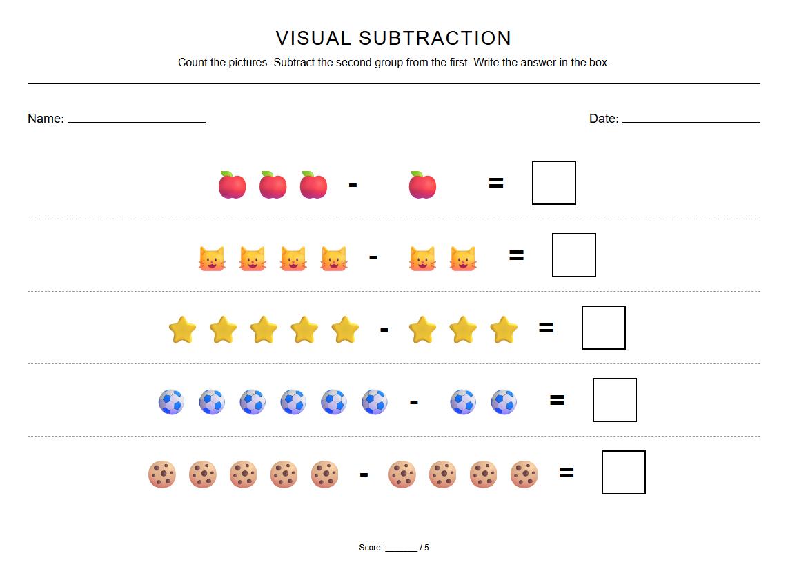 Visual Subtraction Practice with Picture Counters
