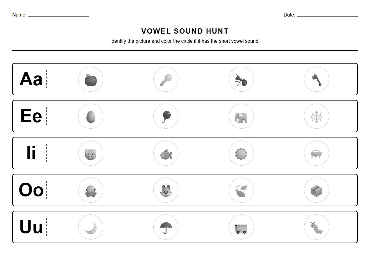 Vowel Sound Coloring Phonics Task