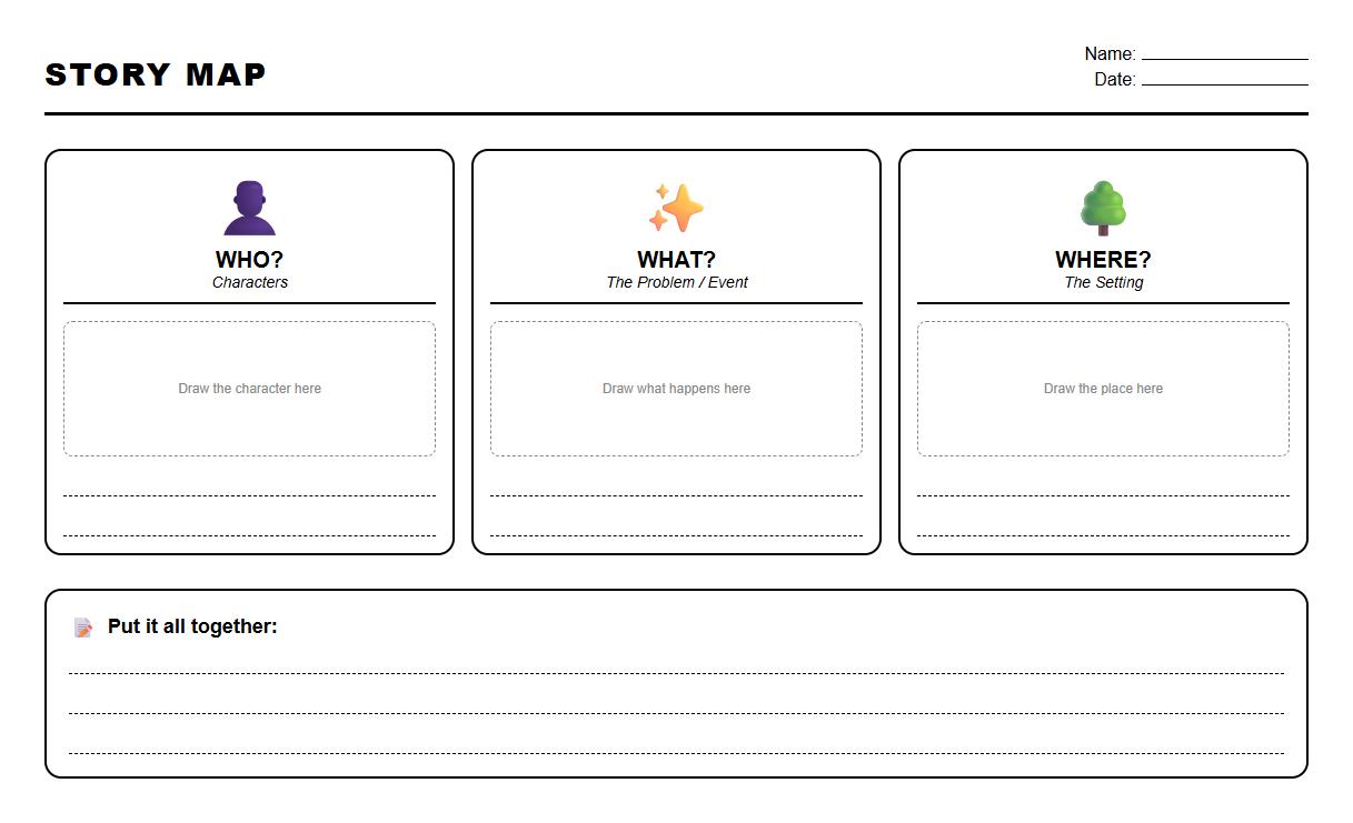 Who What Where Story Prompt Worksheet using Graphic Organizers