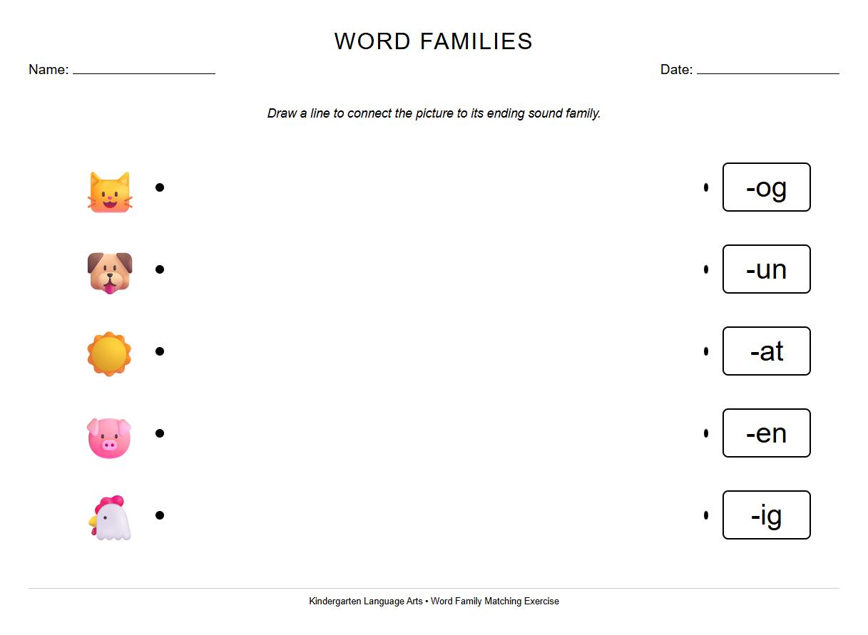 Word Family Ending Sound Matching Exercise