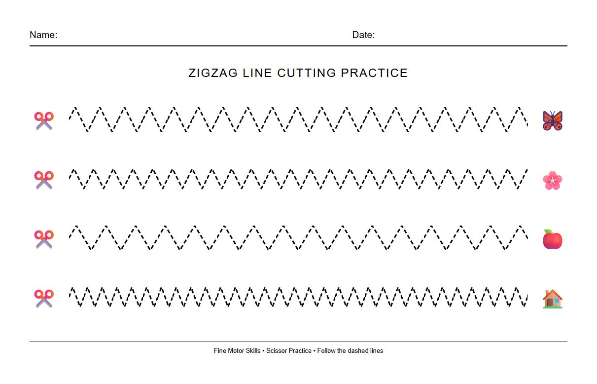 Zigzag Line Scissor Cutting Practice Worksheet