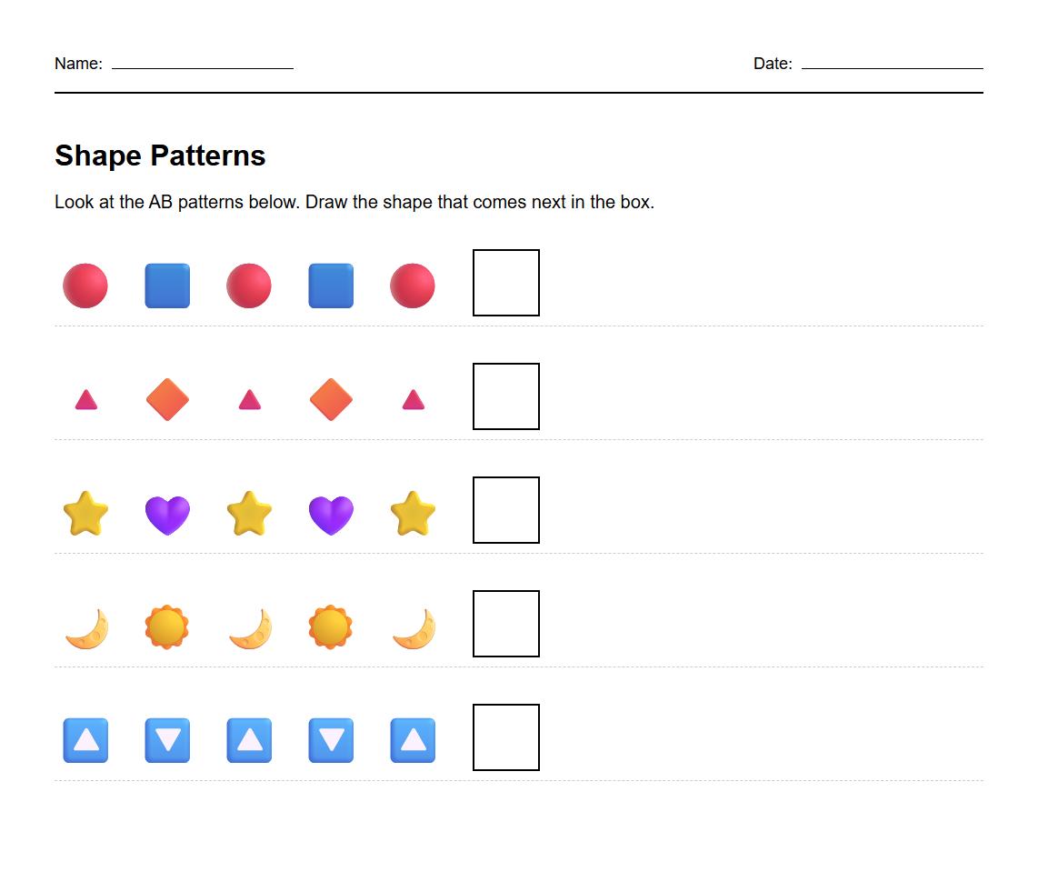 AB Pattern Recognition with Shapes Worksheet
