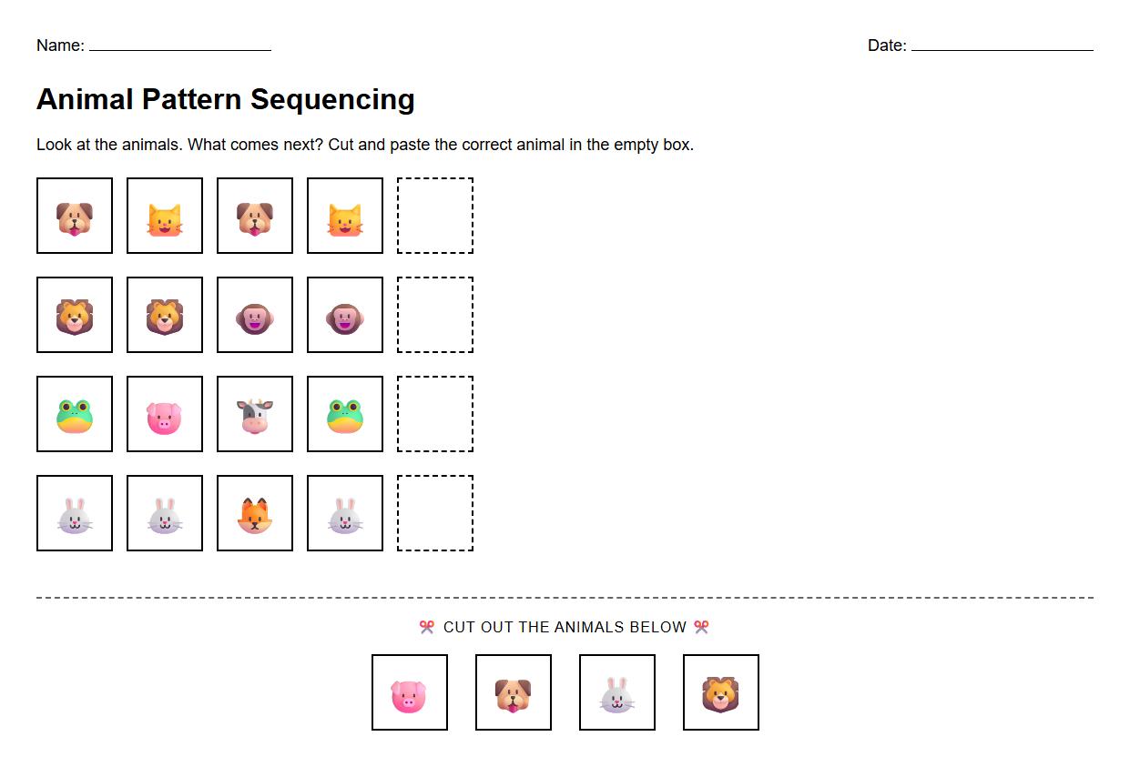 ABC Pattern Sequencing with Animal Images Worksheet
