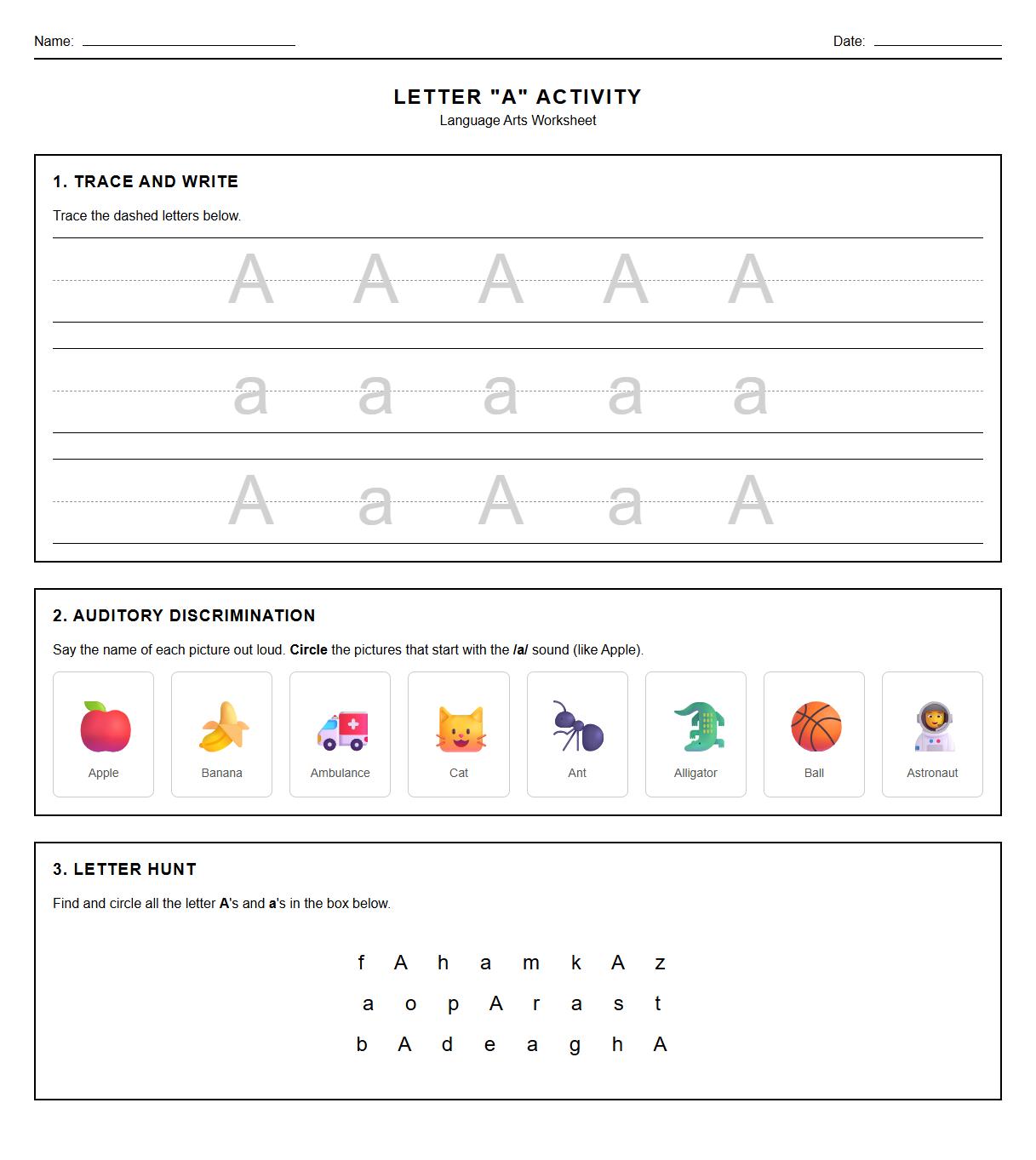 Alphabet Tracing with Auditory Discrimination Activities
